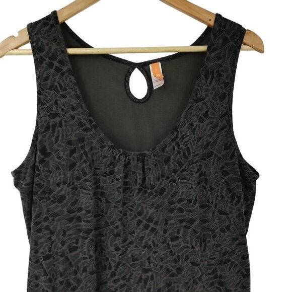 Lucy Sleeveless Knit Stretch Tank Dress Size L Keyhole Pockets Green Black - Picture 2 of 12